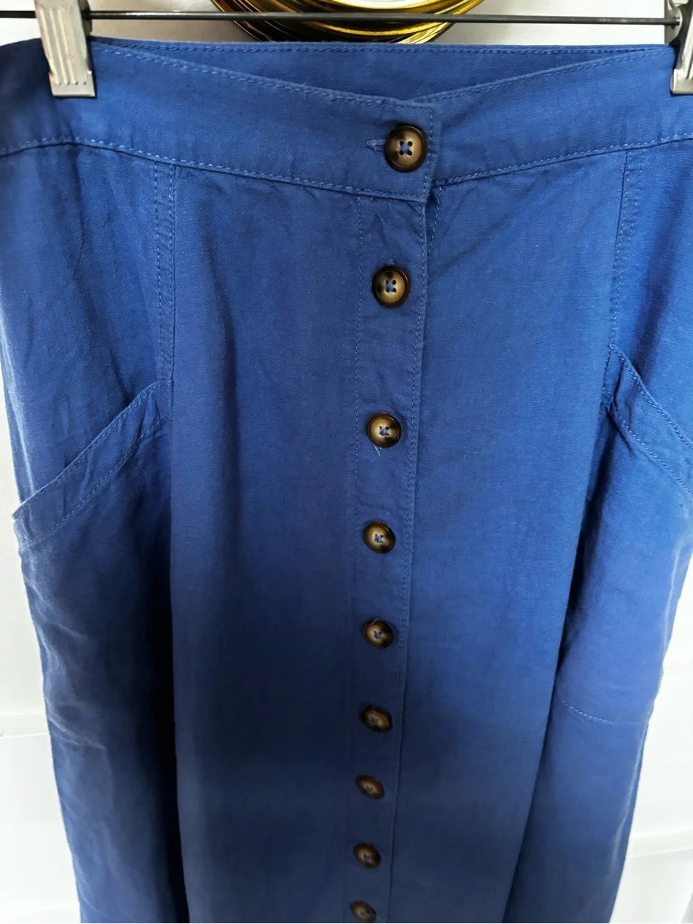 A.N.A blue button-front midi skirt  with tie
